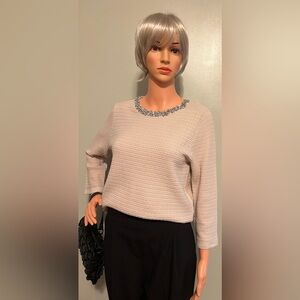 Adrianna Papell Cream Textured Top with Silver Embellishments